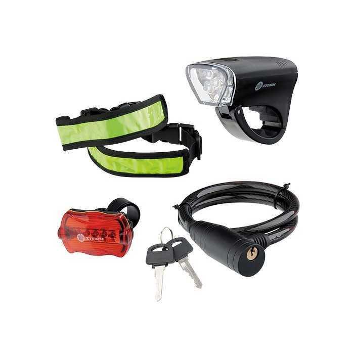 Набор велосипедный : передний и задний фонари Led, светоотражатель и тросовый замок Stern Фонари фото, изображение
