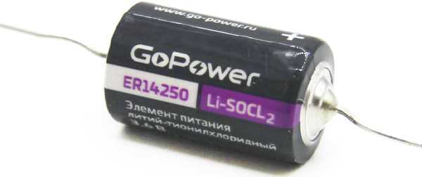 Батарейка GoPower 14250 1/2AA PC1 Li-SOCl2 3.6V с выводами Элементы питания (батарейки) фото, изображение