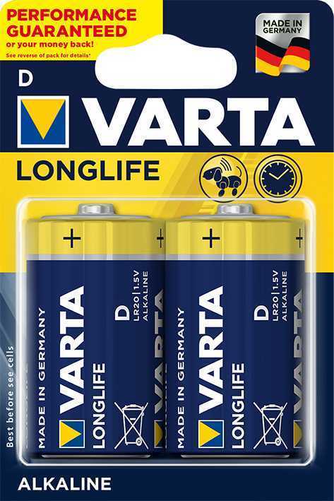 Батарейка Varta LONGLIFE LR20 D BL2 Alkaline 1.5V (4120) (2/20/100) Элементы питания (батарейки) фото, изображение